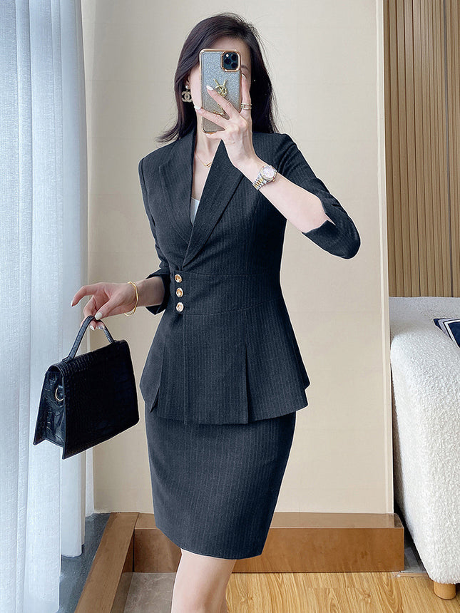 Striped Suit Jacket Women's Work Clothes Spring Beauty Salon Jewelry Store Temperament Workwear Hotel Front Desk Professional Suit