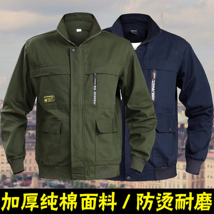 Work Clothes Jacket Men's Spring and Autumn Thickened Anti-scalding Wear-resistant Electric Welding Overalls Auto Repair Site Labor Protection Clothing Overalls