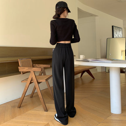 High-End Women's Suit Pants Spring and Summer New High-Waisted Drape Wide-Leg Pants Loose Double-Button Slimming Narrow Floor-Length Trousers