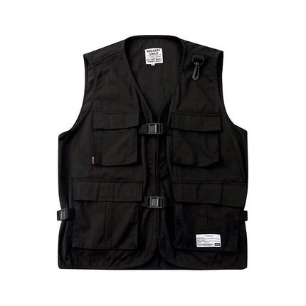 Japanese Retro Wearing Military Fan Tactical Vest Men's Fashion Brand Spring and Autumn Loose Waistcoat Overalls