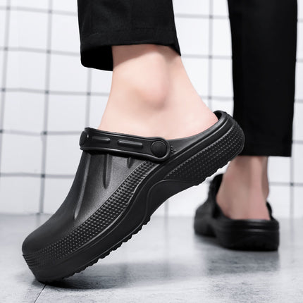 Cross-Border Style Men's Slippers, Closed-Toe Chef Kitchen Non-Slip Oil-Resistant Leather Shoes, Work Shoes, Dual-Purpose Sandals, Casual