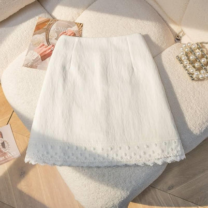 Anti-Exposure Pure Desire Skirt for Women Spring and Summer 150 Petite Lace High-Waisted Slimming A-Line Bodycon Skirt