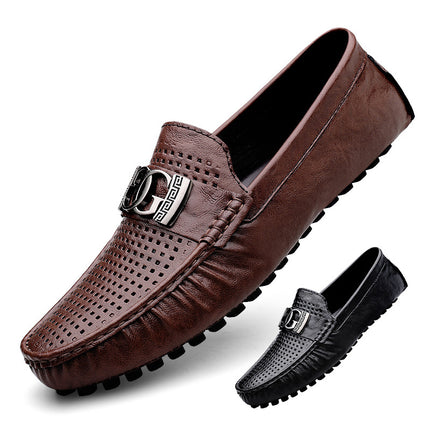 Men's Shoes Summer Shoes Men's Genuine Leather Hollow Hole Sandals Korean Fashion Men's Shoes Breathable Hole Casual Leather Shoes