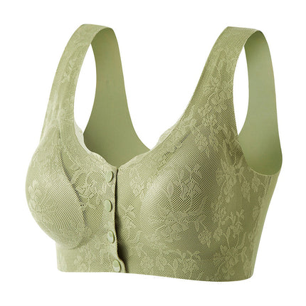 Mom's Underwear Front Opening and Buckle-free Bra Non-steel Ring Gathering Middle-aged and Elderly Women's plus size Lace Bra Thin