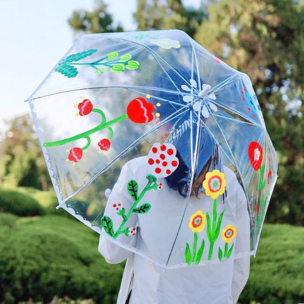 Children's diy painting transparent umbrella kindergarten painting creative handmade graffiti blank hand-painted long handle transparent umbrella