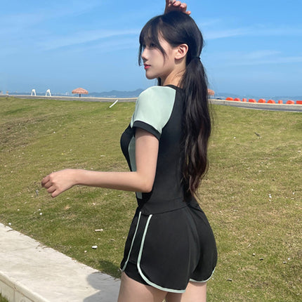 One-Piece Swimsuit for Women 2025 New High-End Student Swimming Pool Special Covering the Flesh and Slimming Look Square-Angle Hot Spring Bathing