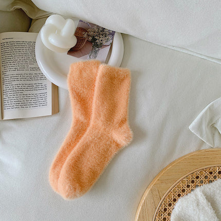 Autumn and Winter new mink velvet socks fleece-lined thick solid color cute floor sleep socks warm mid-calf Zhuji wholesale