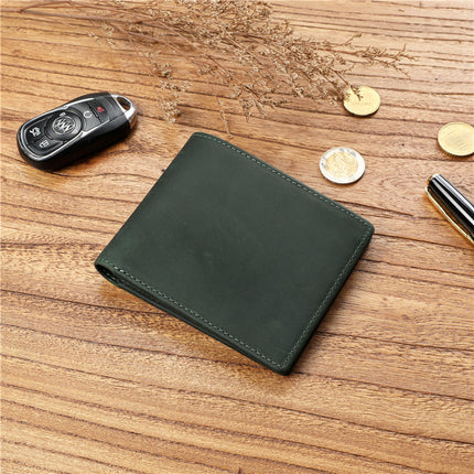 Men's Retro Crazy Horse Top Layer Cowhide Short Wallet Youth Genuine Leather Driver's License Wallet for Boyfriend Dad Gift
