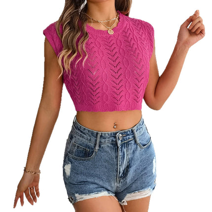 Real Shot of 2026 Summer New Style Hollow-Out Crop Top Knitwear Vacation Top Amazon Cross-Border Women's Clothing