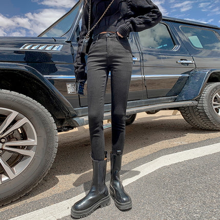 Autumn 2024 New Gray Black Jeans Women's High Waist Slim Look Tall Autumn and Winter Tight Feet Pencil Pants