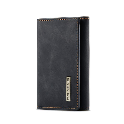 DG.MING Large Capacity Trifold Wallet Retro PU Wallet Card Bag Multifunctional Magnetic Small Wallet Clutch Black