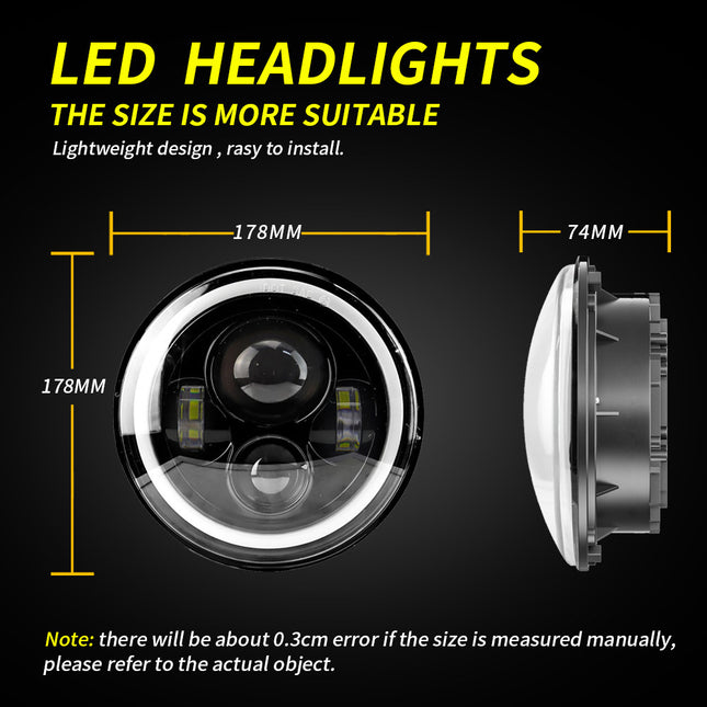 7 Inch LED Headlight 60W 8000LM Angel Eye H4 H13 IP68 Wrangler Harley Motorcycle / Phare LED 7 Pouces 60W 8000LM Œil d'Ange H4 H13 IP68 Wrangler Harley Moto