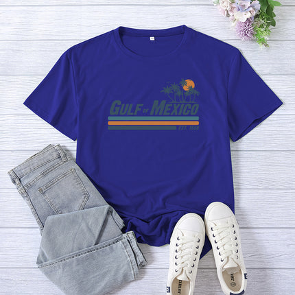 Amazon Supply Guif of Mexico Printed Short-Sleeved Women's Casual Summer Casual Loose Round Neck
