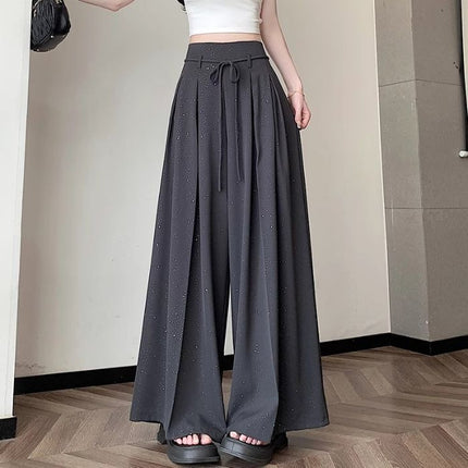 Fine Shiny Piece Suit Casual Pants Women's Summer New Wide Leg Culottes Hanging High Waist Slimming Loose Mop Pants
