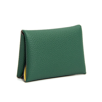 Genuine Leather Cowhide Small Card Holder, Pebbled Card Holder, Coin Purse, Cowhide Multifunctional Buckle, Half-Fold Business Card Holder, Coin Purse