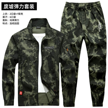 Summer Thin Labor Protection Work Clothes Set Anti-scald Pure Cotton Stretch Construction Site Electric Welding Auto Repair Camouflage Clothes Shirt