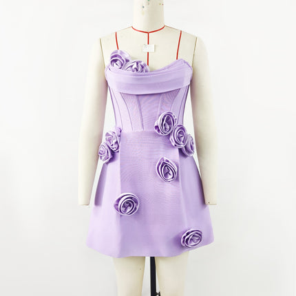 European and American Foreign Trade Women's Dress Three-Dimensional Flower Decoration Tight Tube Top Bandage dress Elegant Wedding Party Short Dress