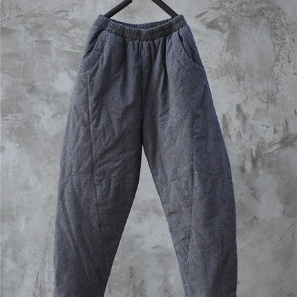 Literary Brushed Jacquard Cotton Pants 3 Colors Women's Winter Thickeneded Retro Casual Harem Pants Showing Longer Legs