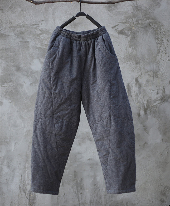 Literary Brushed Jacquard Cotton Pants 3 Colors Women's Winter Thickeneded Retro Casual Harem Pants Showing Longer Legs
