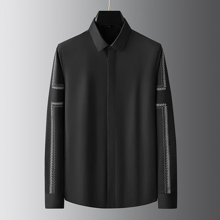 Light Luxury Men's Clothing with a High-End European Feel, Men's Long-Sleeve Shirts with a Stylish and Cool Chain Print, Versatile Shirts for Men