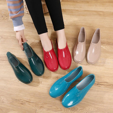 Four Seasons Thickened Rain Shoes Women's Spring and Autumn Short Tube Water Shoes Middle-aged Waterproof Light Soft Kitchen Non-slip fleece-lined Warm Rubber Rain Boots
