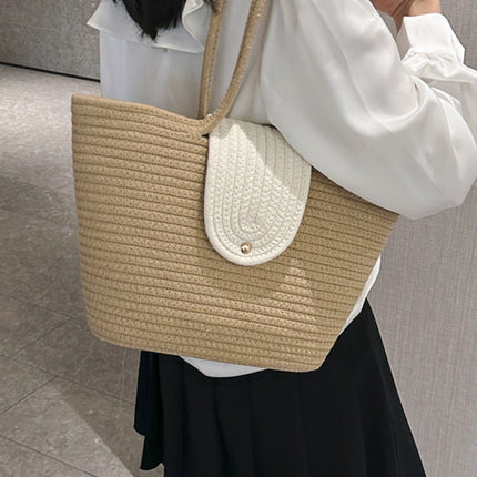New woven bag shoulder bag simple handbag bucket straw bag seaside vacation leisure cotton rope tote bag