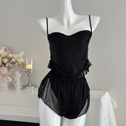 Sexy Pajamas for Women Summer 2025 New Mesh Ice Silk Pure Lust Style High-End Home Wear Three-Piece Suit High-End