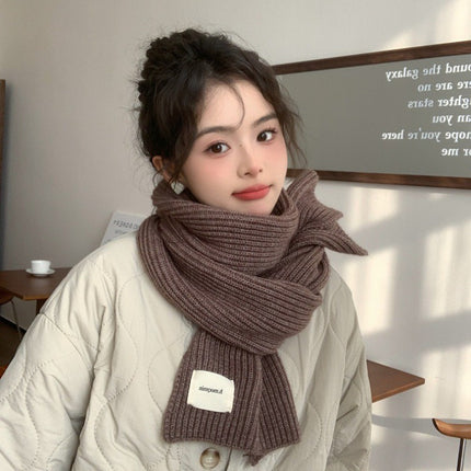 White Scarf Women's Winter Red Wool Thickened Knitted Warm Scarf 2023 New Korean Style All-match High-end Sense