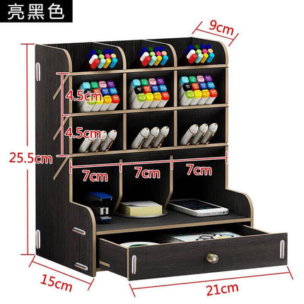 Wooden Pen Holder Storage Box Large Capacity Nordic Creative Fashion Multi-Compartment Pen Holder Office Desktop Storage Shelf