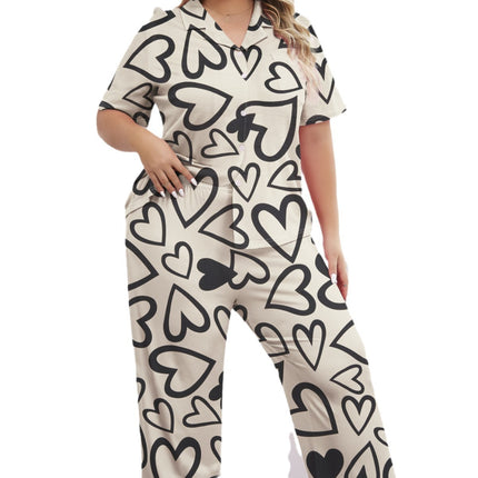 Foreign trade wholesale plus size new spring and summer long sleeve suit ladies simple love printing pajamas fresh home suit