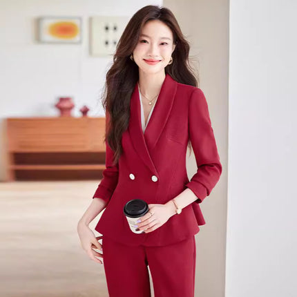 apricot Suit suit Women's 2024 New Spring and Autumn Business Wear Temperament Goddess Fan Jewelry Shop Beauty Salon Work Clothes