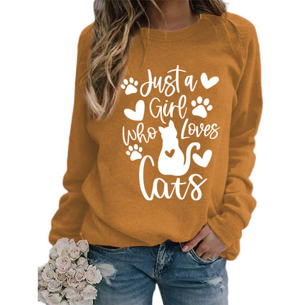 Who loves cats printed crew neck coat European size ladies coat long sleeve cross-border foreign trade supply