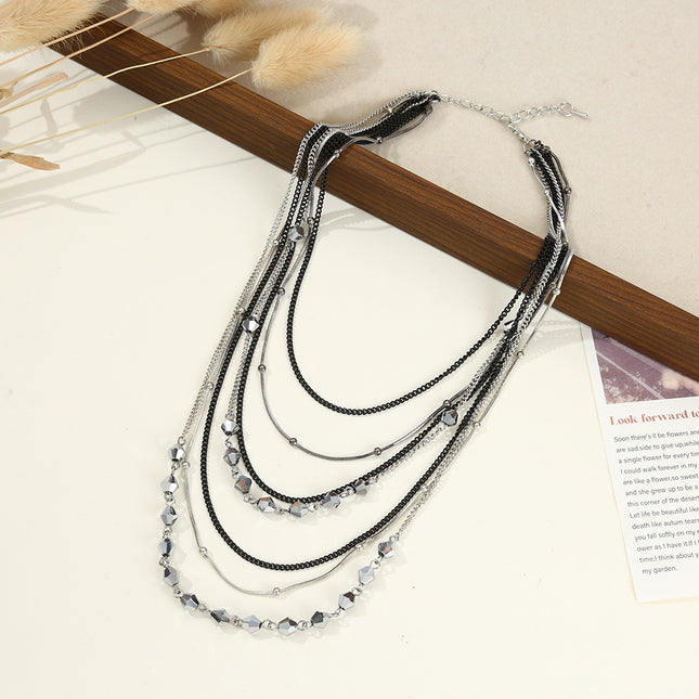 Multi-Layer Trendyy Versatile Inlaid with Rhinestones Autumn and Winter Personalized Accessories Sweater Chain Daily Wear Necklace Jewelry Clavicle Chain
