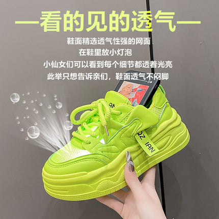 2024 Spring and Summer New Women's Shoes All-match Sports Casual Shoes Thick Sole Increased Platform Shoes Breathable Mesh Top Fashion Board Shoes