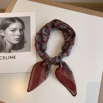 Autumn Maillard Wine Red Artistic Retro Small Square Decorative Scarf Cotton Linen Breathable Waist Flower Hair Belt
