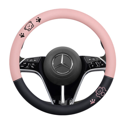 Car steering wheel cover four seasons universal women's skin-sensitive leather cute handle cover ultra-thin breathable non-slip D-type steering cover