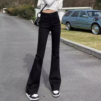 Black Stretch Micro-Flared Jeans for Women, Thin Summer 2025 New High-Waisted Slimming Pear-Shaped Body Horse Hoof Pants