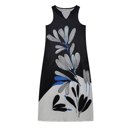 2022 New European and American Cross-border Independent Station Women's Sleeveless Long Dress V-neck Rose Flower Vintage Printed dress