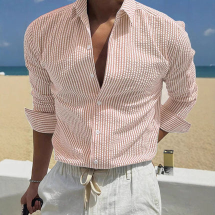 2025 Men's Casual Striped Shirt Long Sleeve Korean Style Shirt Light Business Casual Wear