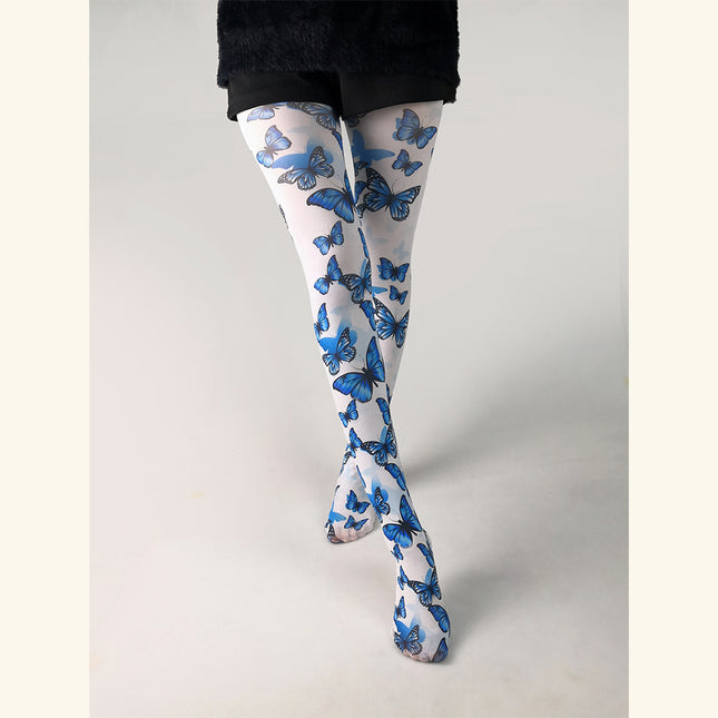 Cross-border thin printed pantyhose spring and autumn versatile butterfly wild abstract retro stockings women's socks anti-snagging wholesale