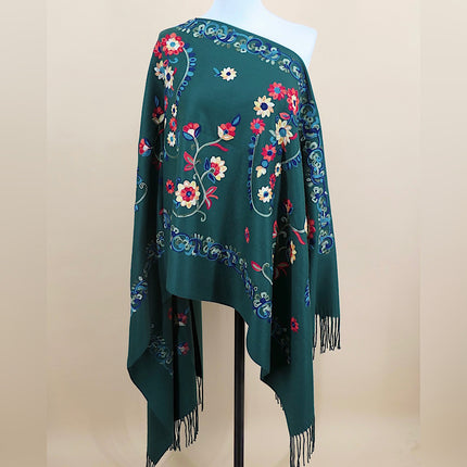 Ethnic Style Border Cashew Embroider Flower 300g Scarf Imitation Cashmere Gift Shawl Travel Cloak Warm Shawl