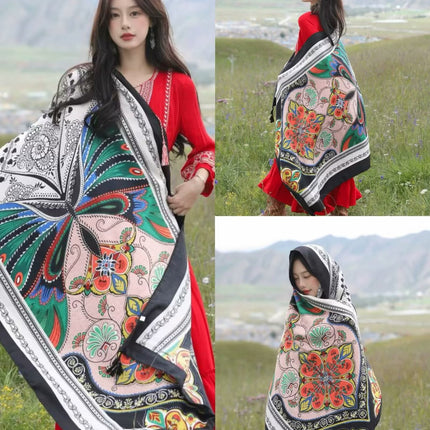 Ethnic Style Shawl Women's Summer Hainan Sanya Travel Photograph Qinghai Lake Scarf Beach Towel Thin Sunscreen Scarf