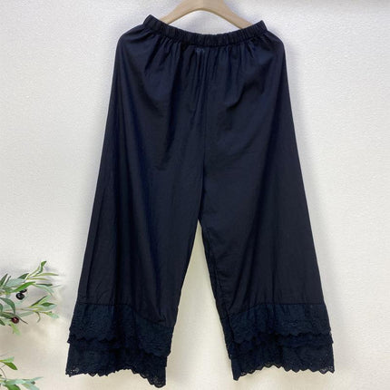 Japanese Women's Sweet and Fresh Wide-leg Pants Multi-layer Lace-trimmed Casual All-match Leggings Cotton and Linen Loose Ankle-length Pants