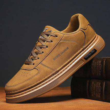 Fashion White Shoes Spring and Autumn Casual Sports Board Shoes Solid Color Men's Shoes Genuine Leather Trendy Plain Board Four Seasons Lazy Shoes