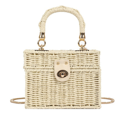 New High-End Straw Bag, Hand-Held Crossbody Bag, Women's Bag, Small Fragrant Woven Bag, Small Square Bag, Vacation Beach Bag for Women