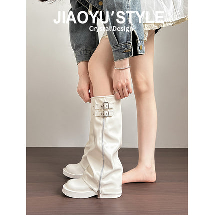 Inner Heightening Boots 2024 New Style No-Knee Hot Girl Knight Boots Punk European and American Trouser Boots
