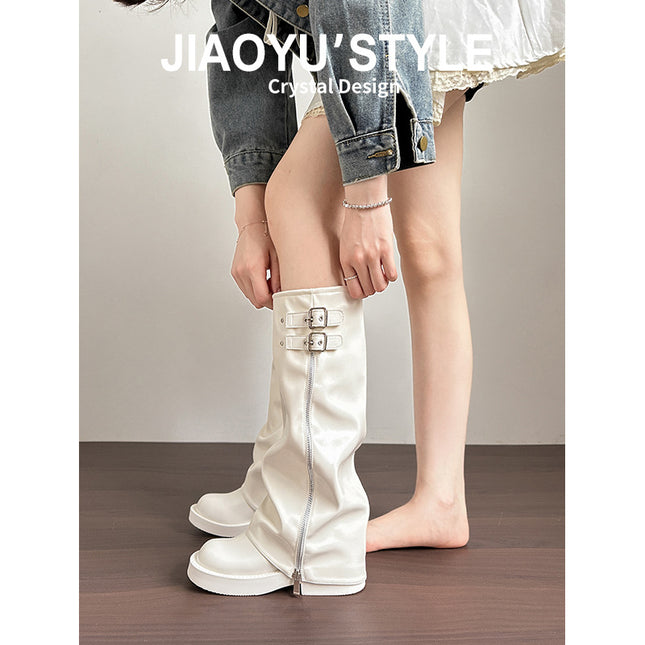 Inner Heightening Boots 2024 New Style No-Knee Hot Girl Knight Boots Punk European and American Trouser Boots