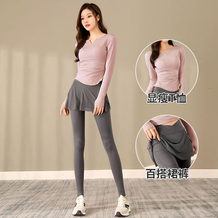 Yoga Fashion Casual Suit Quick-Drying Breathable Running Sports Fitness Clothing Playing Tennis Badminton High-Waist Mesh Skirt