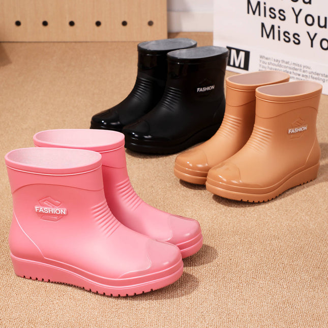 Multicolor Japanese and Korean Short Women's Rain Boots for Rainy Season Commuting, Non-Slip Rain Shoes, Kitchen Waterproof and Stain-Resistant Slip-On Short Water Boots for Women