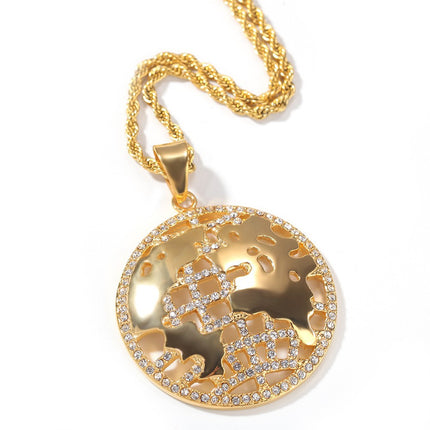 European and American Hip-Hop Stainless Steel Pendant Necklace Punk Rock Style Real Gold Electroplating Simple Versatile Pendant Necklace Wholesale